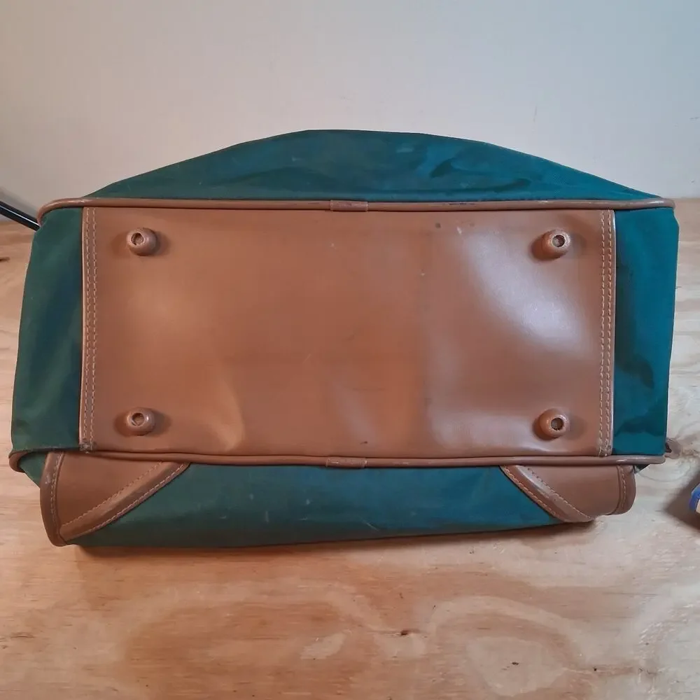 Vintage Jaguar Canvas Leather Duffle Bag Green Medium Large 90s Travel Luggage